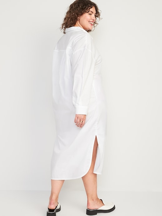 Image number 8 showing, Long-Sleeve Cotton-Poplin Midi Shirt Dress