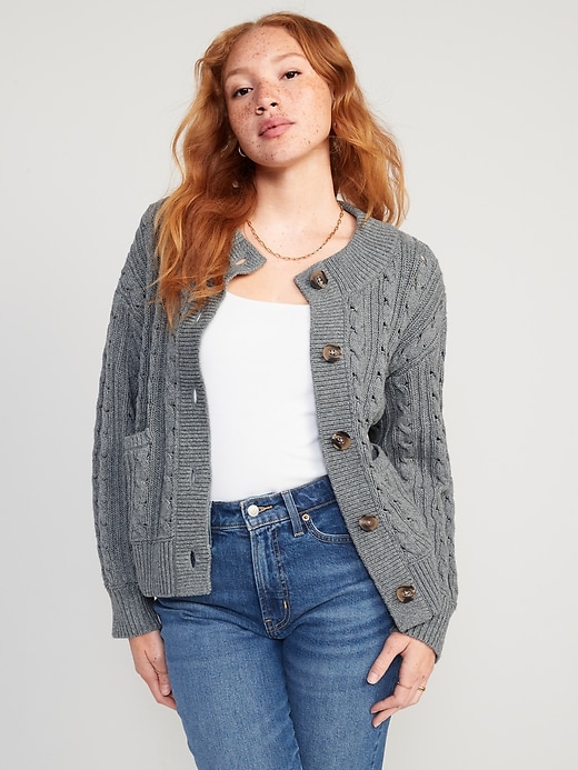 Image number 1 showing, Cable-Knit Cardigan Sweater for Women
