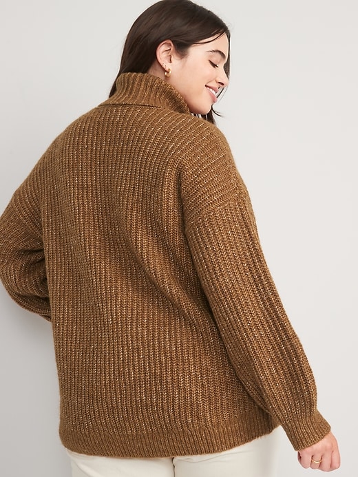 Image number 6 showing, Marled Shaker-Stitch Tunic-Length Turtleneck Sweater for Women