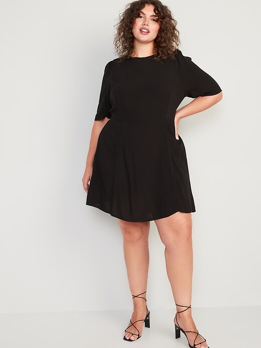 Image number 6 showing, Fit & Flare Puff-Sleeve Smocked Cutout Mini Dress