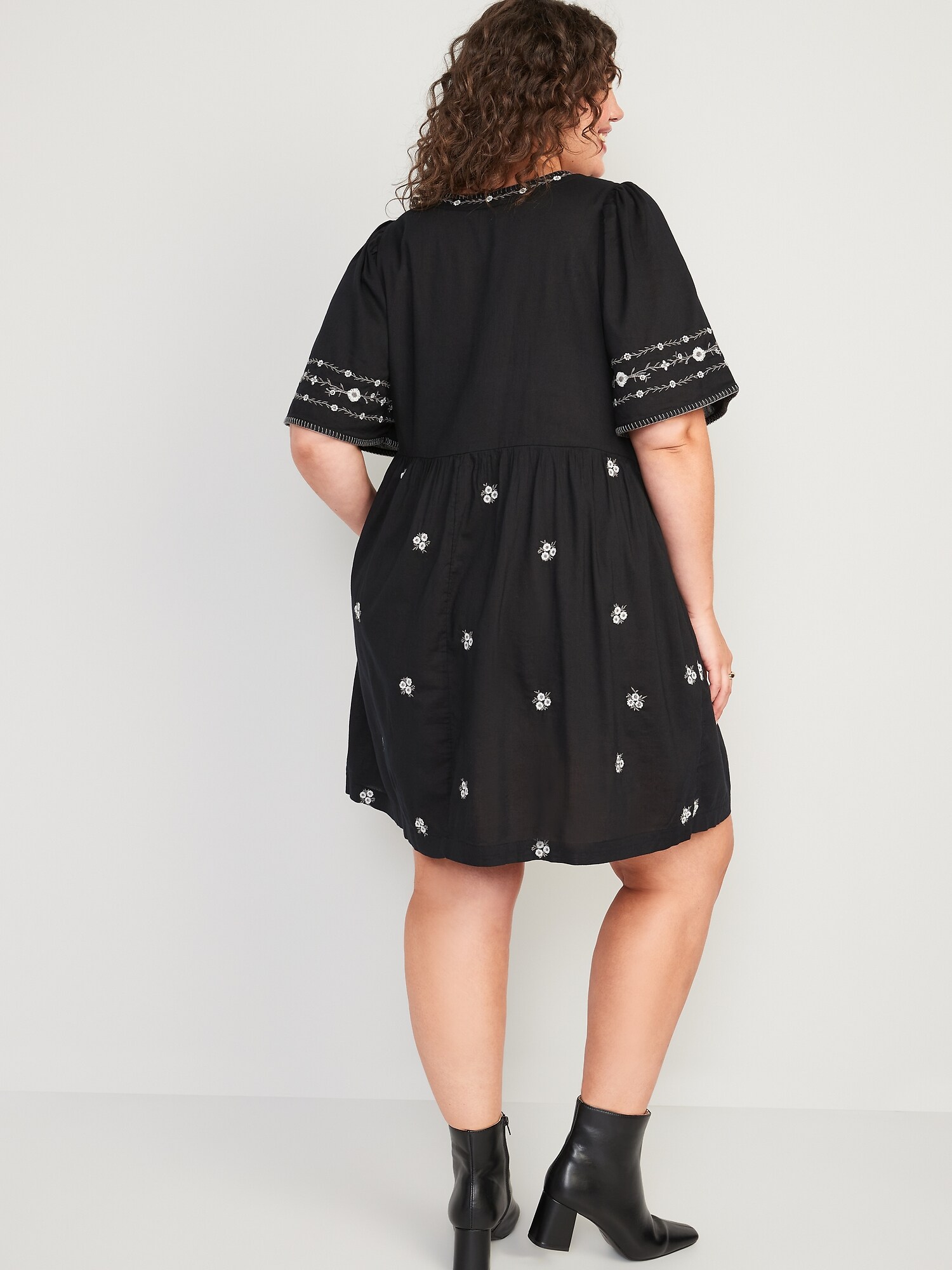 Bell-Sleeve Floral-Embroidered V-Neck Mini Shift Dress For Women | Old Navy