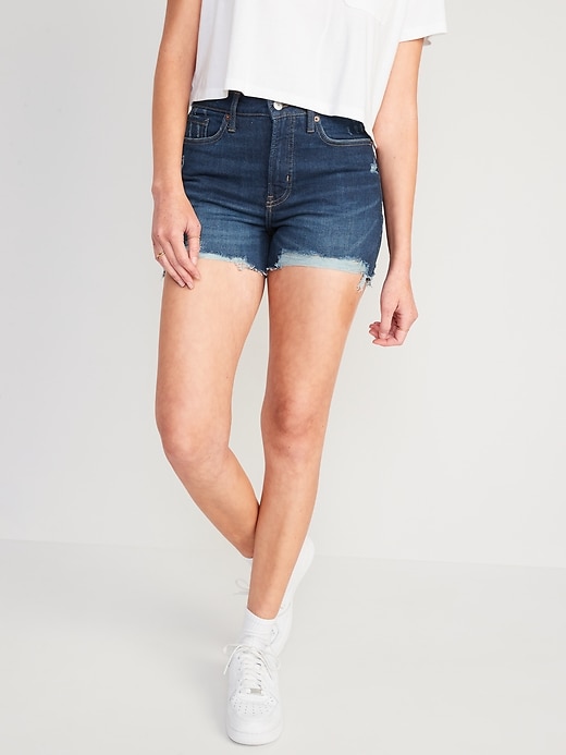 Image number 1 showing, High-Waisted O.G. Straight Cut-Off Jean Shorts for Women -- 3-inch inseam