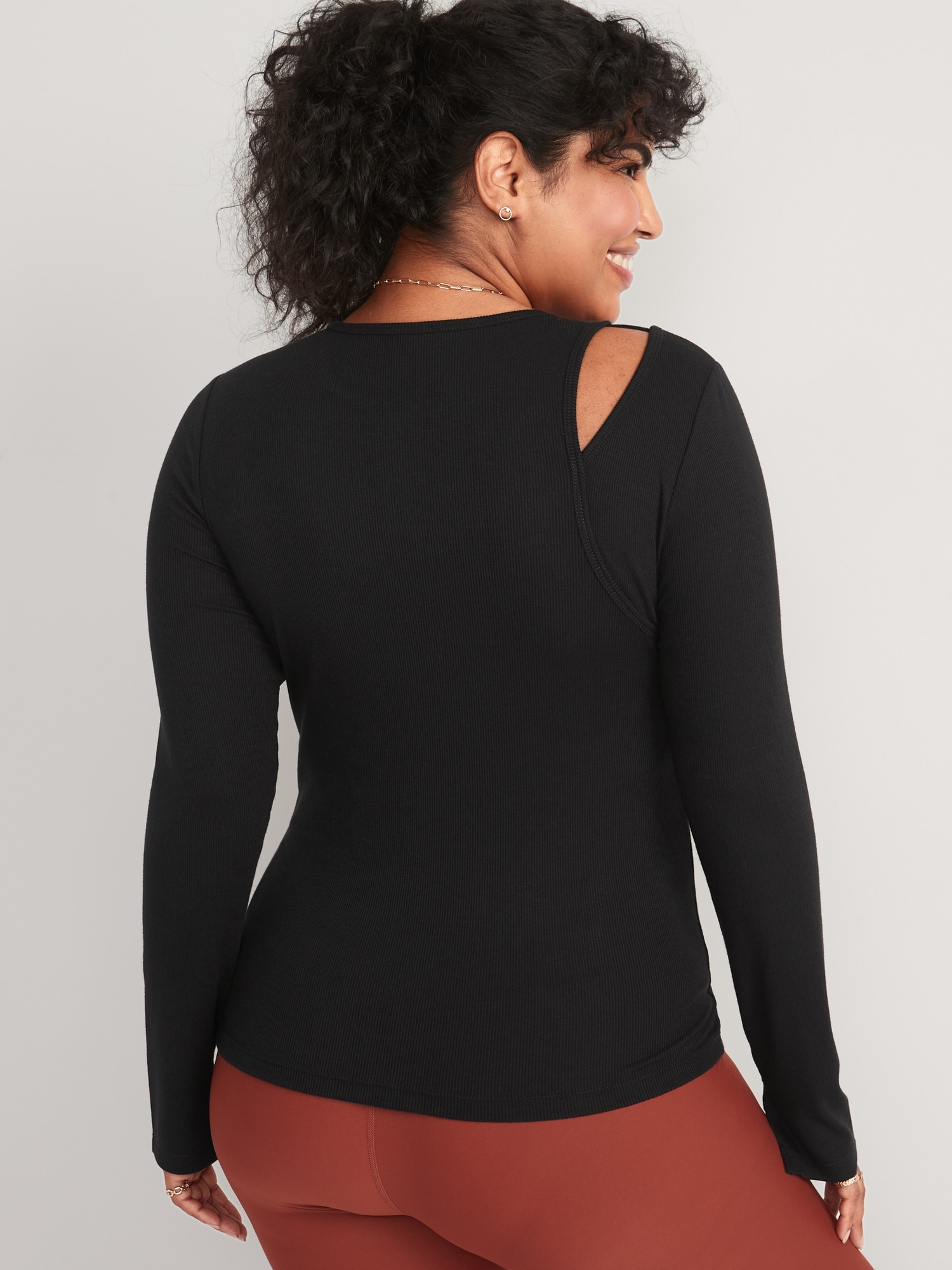 Long-Sleeve UltraLite Rib-Knit Asymmetric Cutout T-Shirt