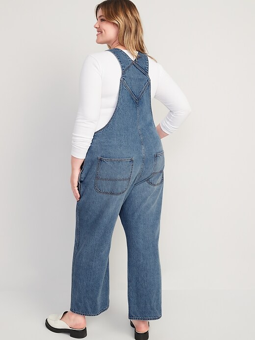 Image number 8 showing, Baggy Wide-Leg Non-Stretch Jean Overalls for Women