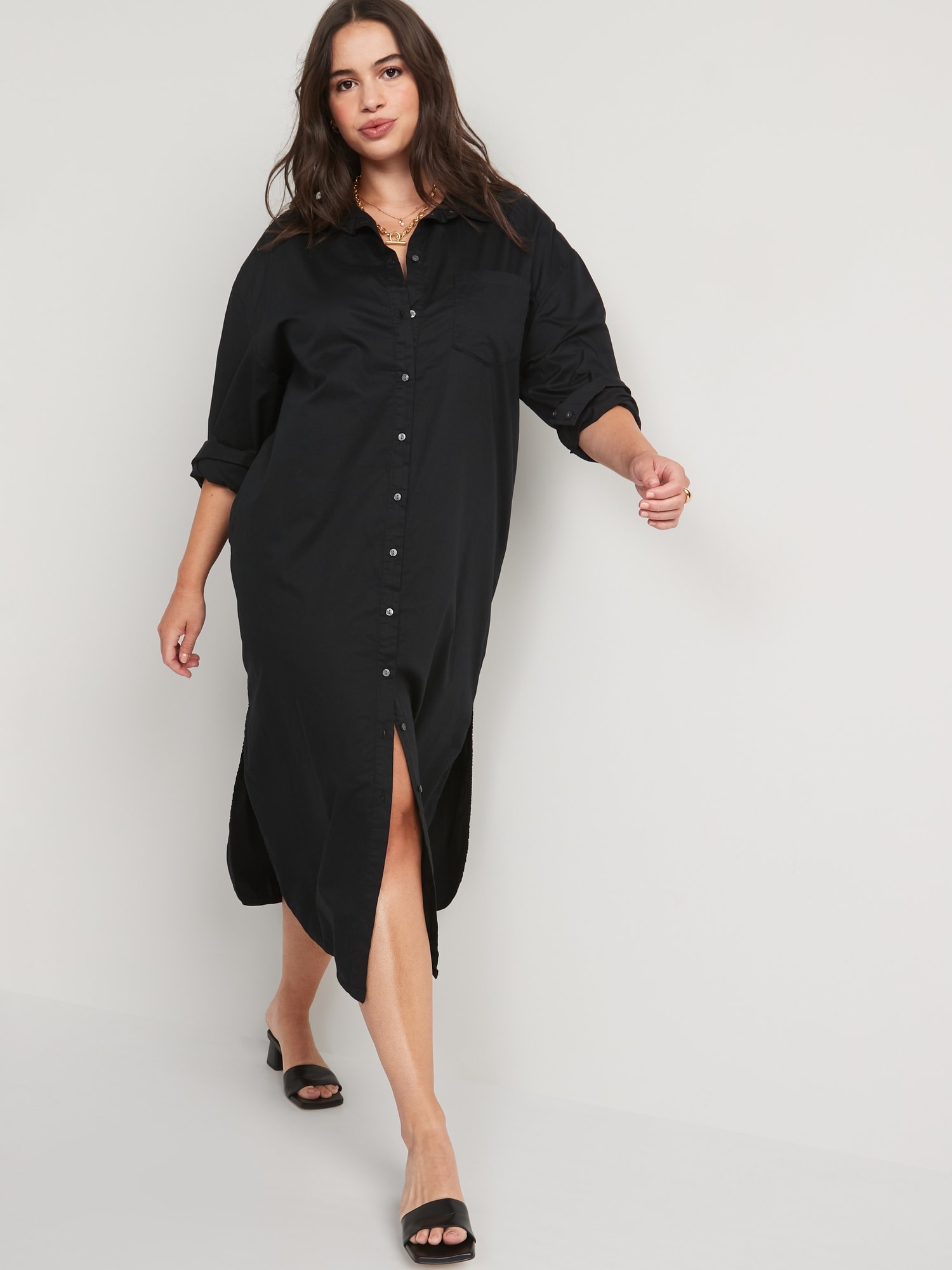 Long-Sleeve Cotton-Poplin Midi Shirt 