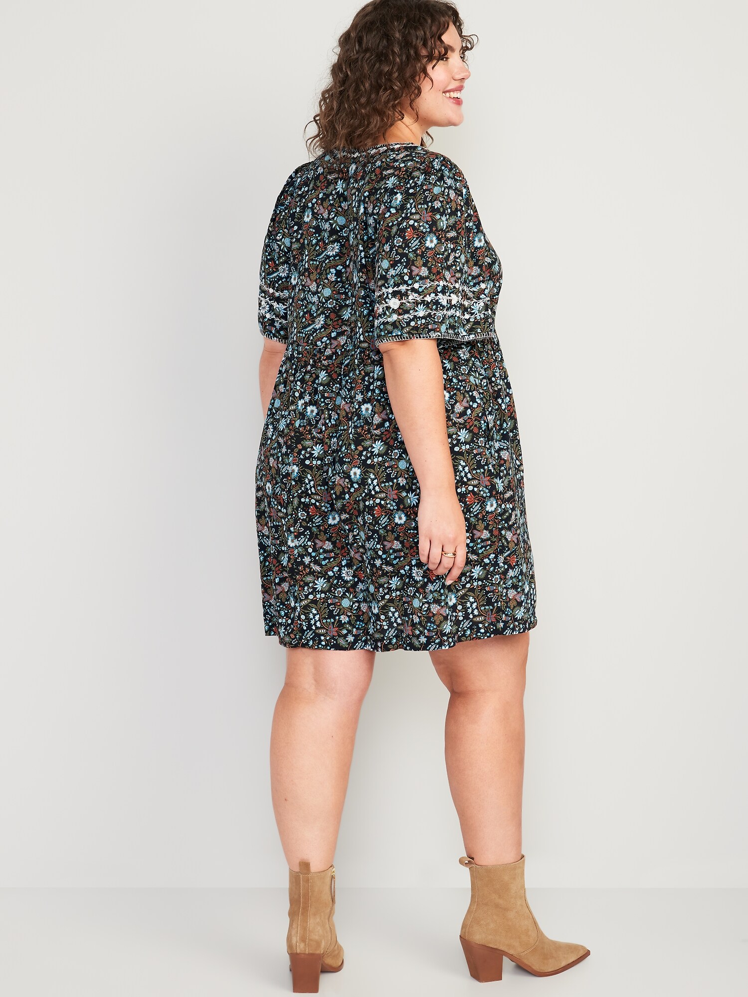 Bell-Sleeve Floral-Print V-Neck Mini Shift Dress For Women | Old Navy