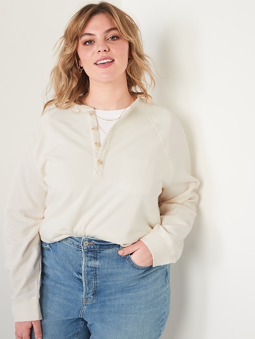Image number 7 showing, Long-Sleeve Henley Sweatshirt for Women