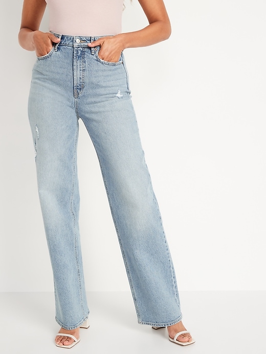 Image number 1 showing, Extra High-Waisted Ripped Wide-Leg Jeans for Women