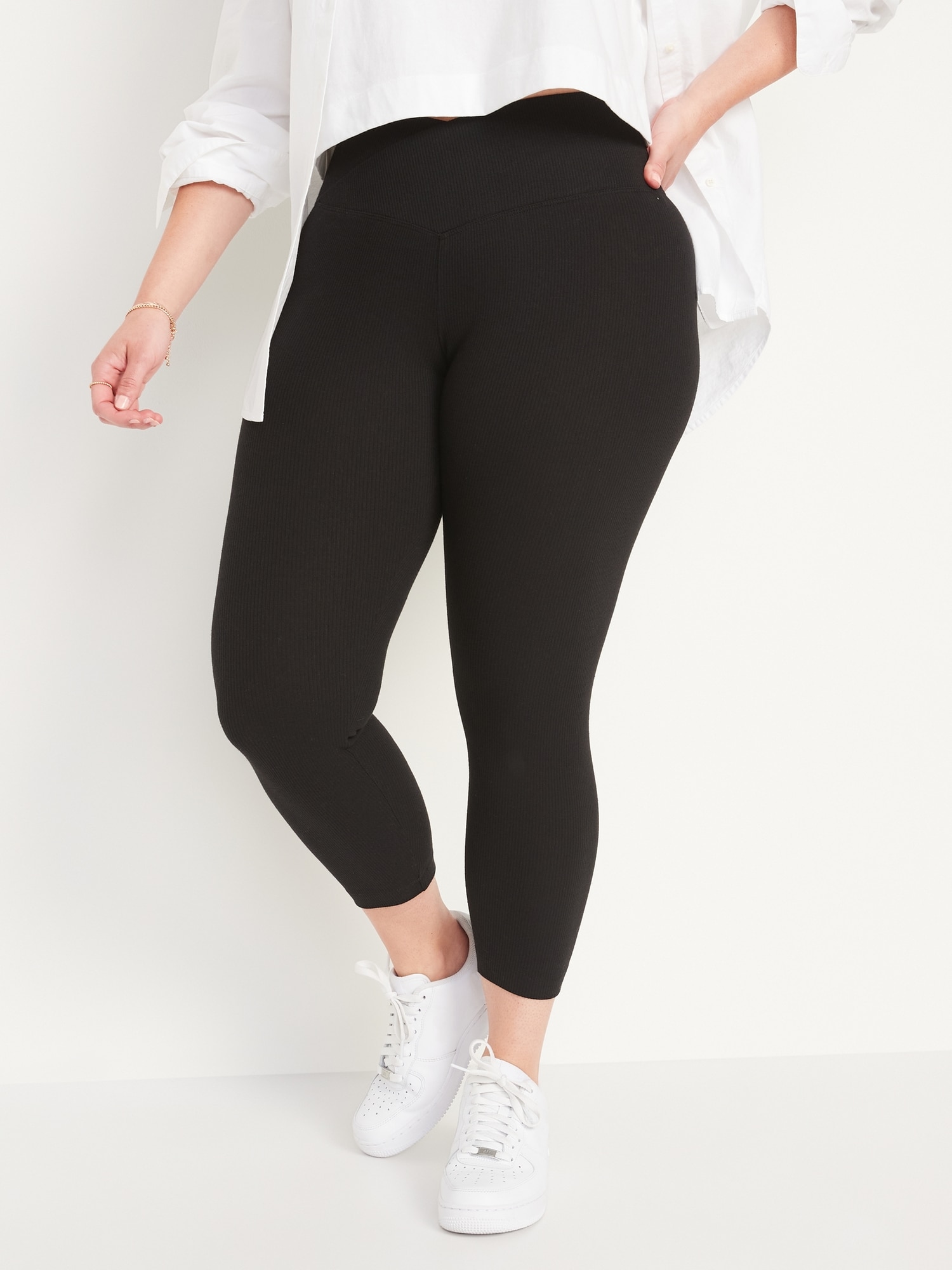 Extra High-Waisted Crossover Rib-Knit 7/8-Length Leggings for Women