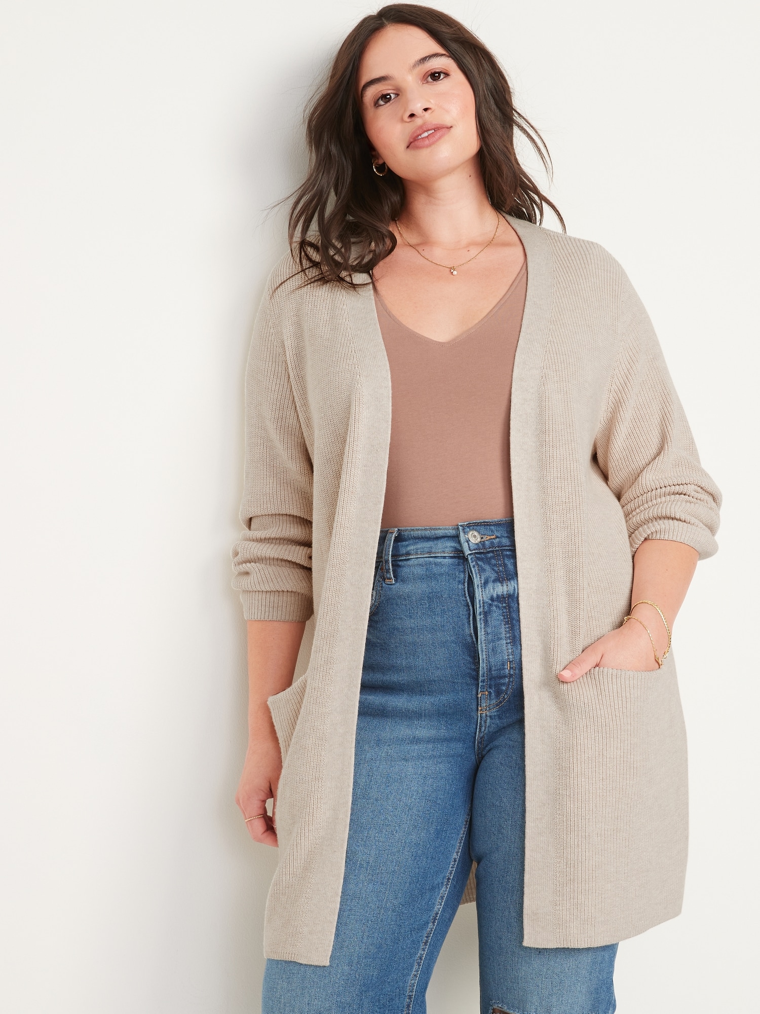 Shaker-Stitch Long-Line Open-Front Sweater for Women | Old Navy