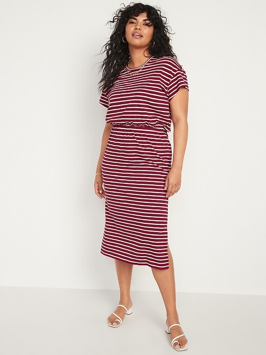 Image number 5 showing, Waist-Defined Short-Sleeve Striped Cutout-Back Midi Dress for Women