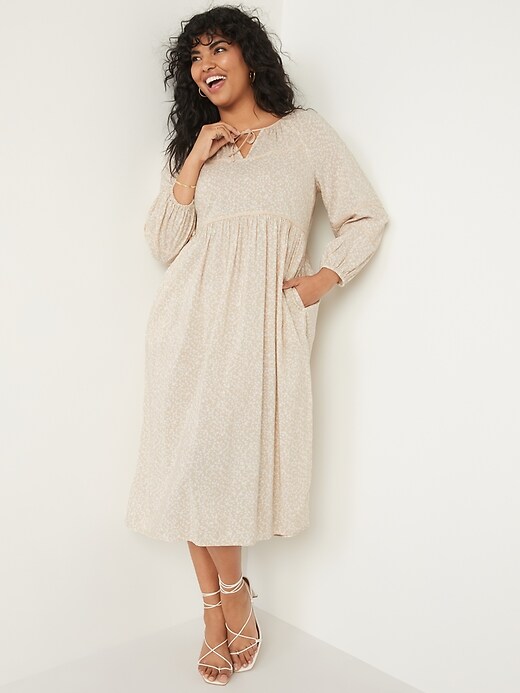 old navy puff sleeve midi swing dress Puff-Sleeve Floral-Print Pintucked Smocked Midi Swing Dress