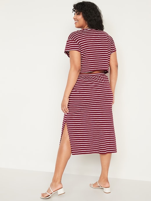Image number 6 showing, Waist-Defined Short-Sleeve Striped Cutout-Back Midi Dress for Women