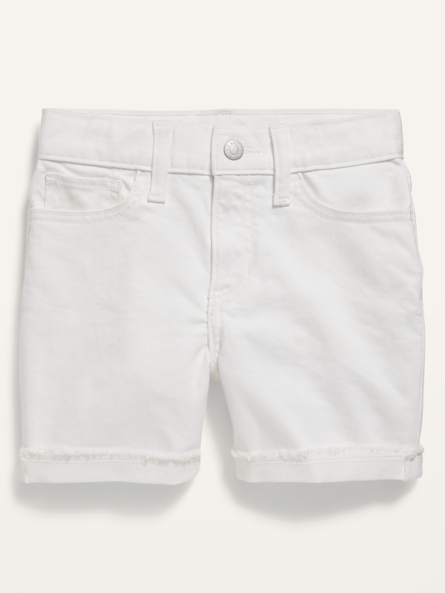 Old Navy High-Waisted Button-Fly Ripped Jean Midi Shorts for Girls white. 1