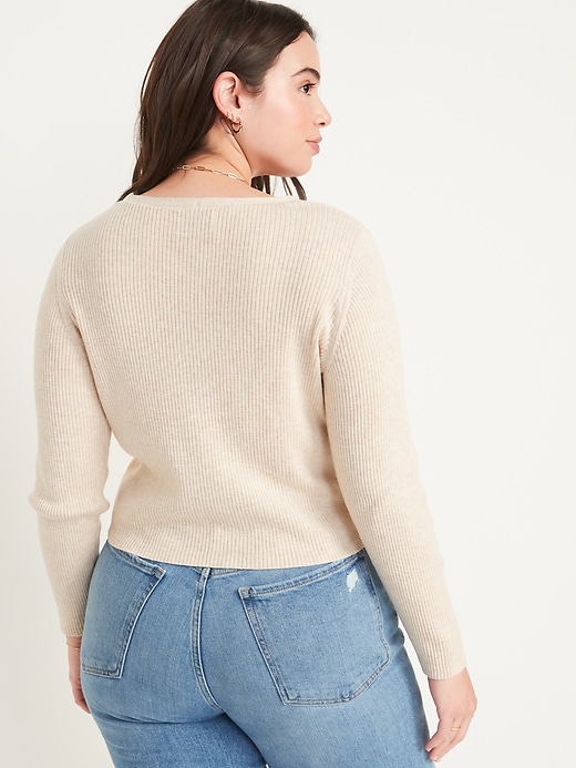 Image number 6 showing, Long-Sleeve Cropped Rib-Knit Cardigan Sweater for Women