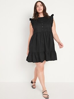 Ruffle-Sleeve Cotton-Poplin Mini Shift Dress for Women