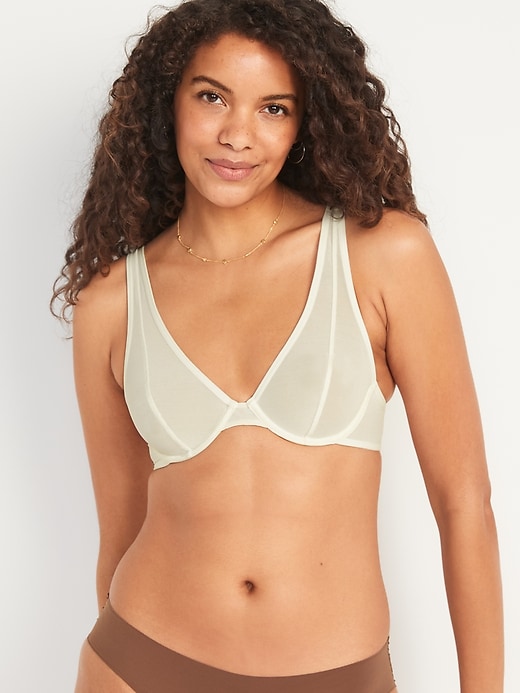 View large product image 1 of 8. Mesh Unlined Underwire Plunge Bra