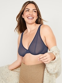 View large product image 5 of 8. Mesh Unlined Underwire Plunge Bra