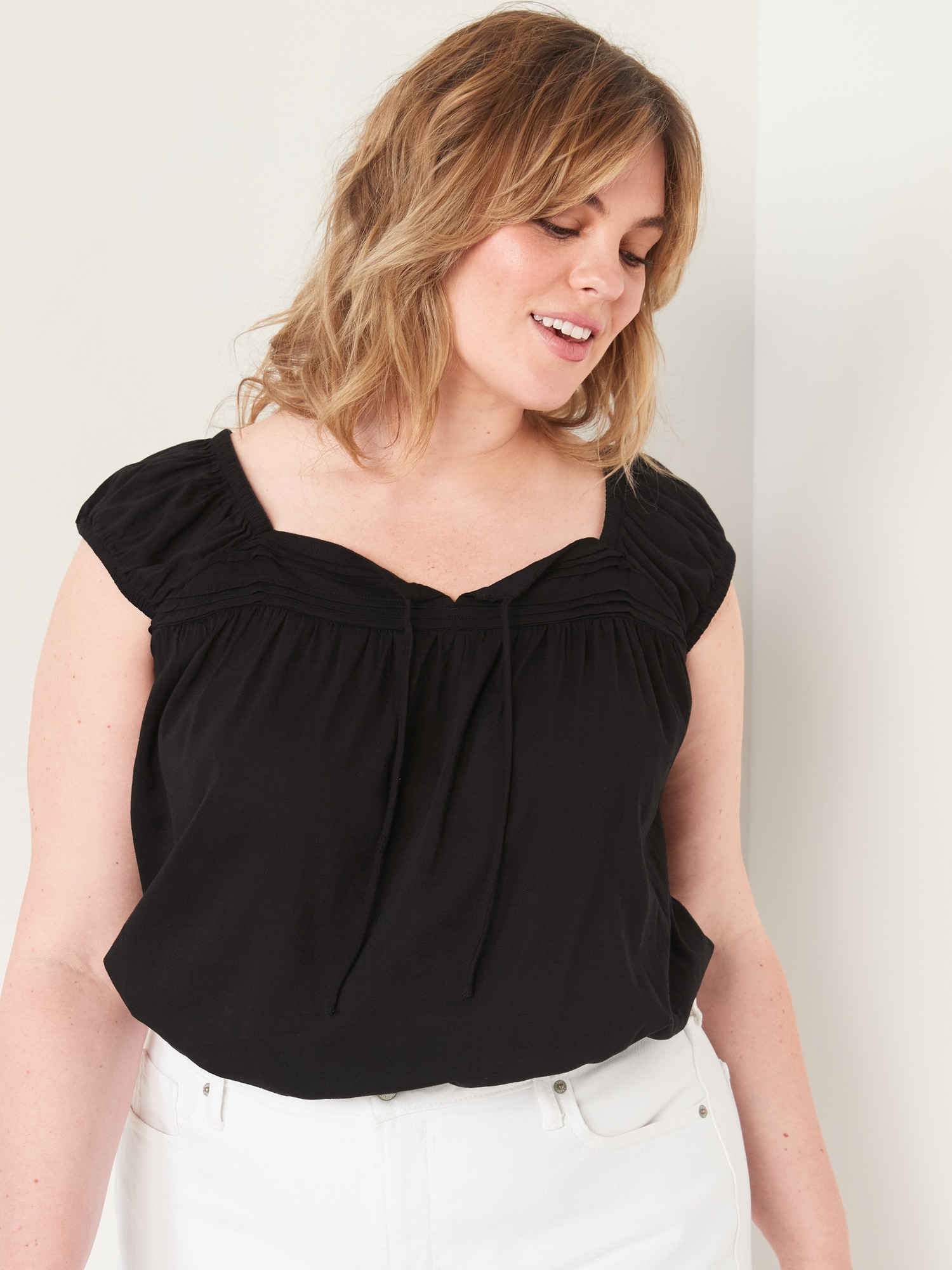 Cap-Sleeve Cropped Pintucked Poet Blouse for Women | Old Navy