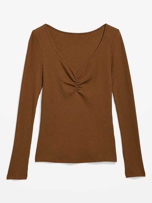 Image number 4 showing, Long-Sleeve Cinched-Front Rib-Knit T-Shirt for Women