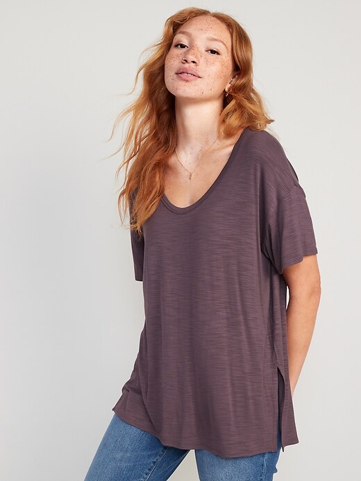 Image number 1 showing, Oversized Luxe Slub-Knit Tunic T-Shirt for Women