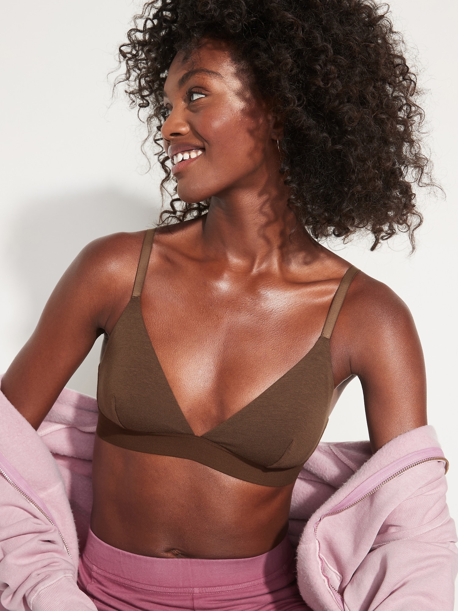 Old Navy Supima® Cotton-Blend Triangle Bralette Top for Women brown. 1