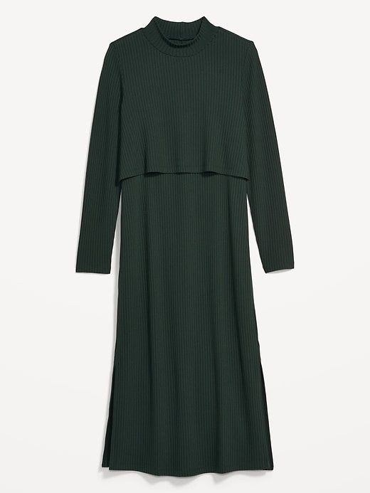 Image number 4 showing, Maternity Mock-Neck Double-Layer Nursing Midi Dress