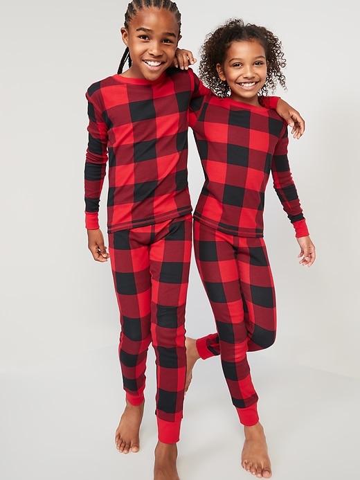View large product image 1 of 3. Gender-Neutral Matching Print Snug-Fit Pajama Set for Kids