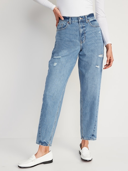 Old Navy Extra High-Waisted Ripped Non-Stretch Balloon Jeans for Women. 1