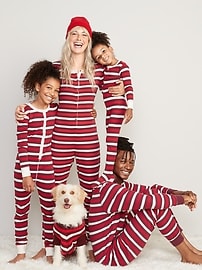 View large product image 4 of 4. Gender-Neutral Matching Stripe Snug-Fit One-Piece Pajamas for Kids
