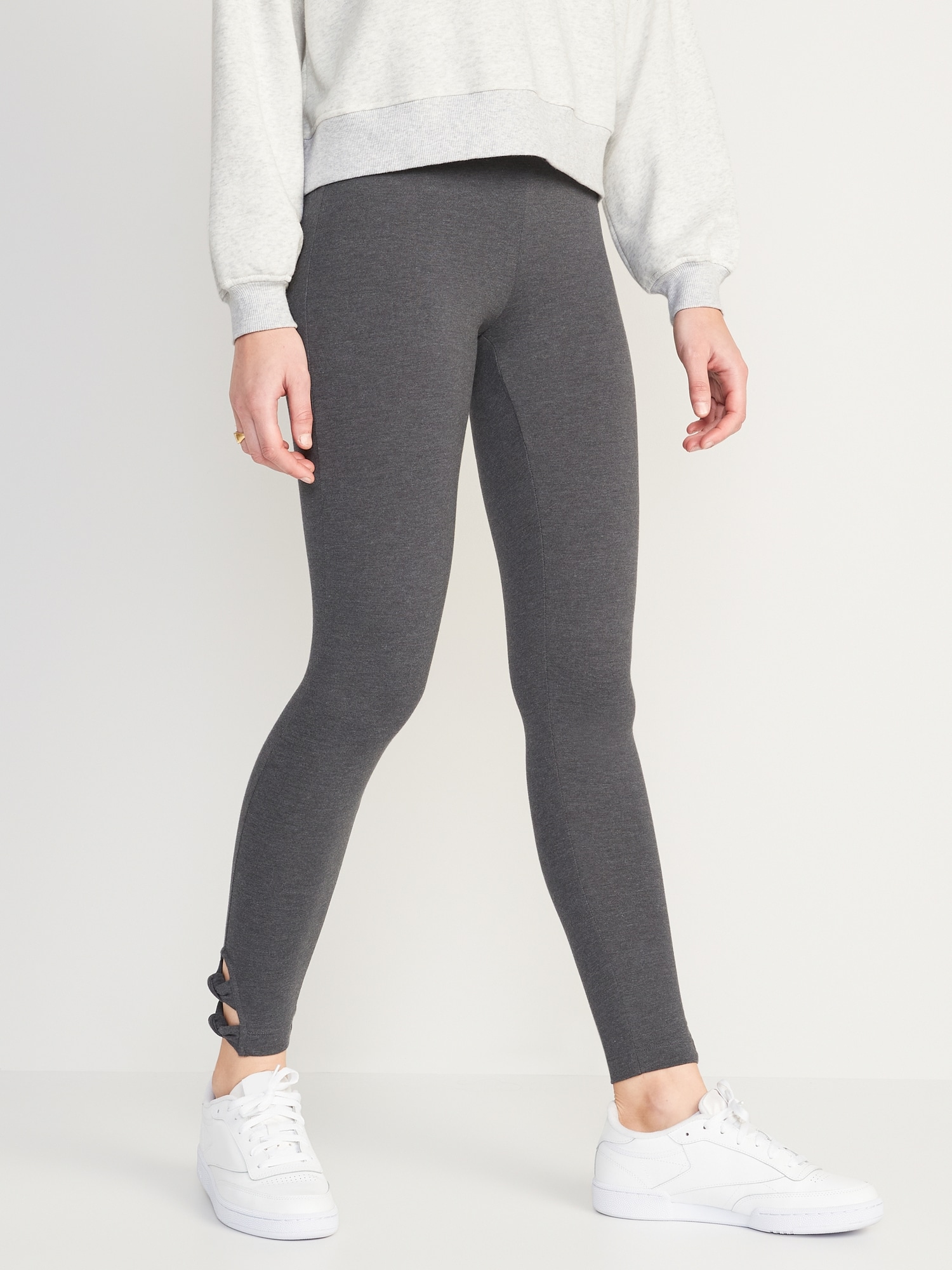 Old Navy High-Waisted Double-Knot Ankle Leggings For Women gray. 1
