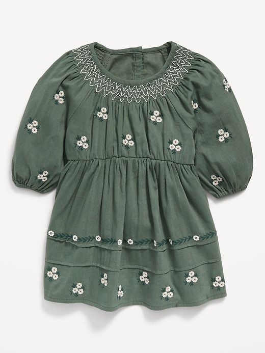 View large product image 1 of 3. Floral-Embroidered 3/4-Sleeve Dress for Baby