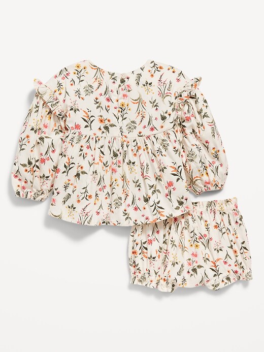 Floral-Print Long-Sleeve Ruffled Top & Bloomer Shorts Set for Baby