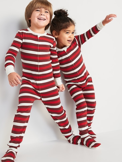 View large product image 1 of 2. Unisex Matching Stripe Snug-Fit One-Piece Pajamas for Toddler