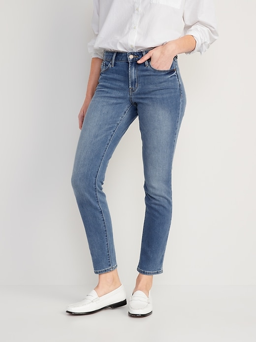 Image number 1 showing, Mid-Rise Power Slim Straight Jeans for Women