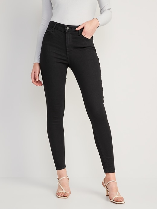 Image number 1 showing, High-Waisted Wow Black Super-Skinny Jeans for Women