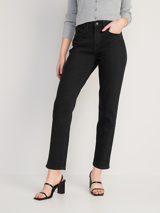 Image number 1 showing, Extra High-Waisted Sky-Hi Straight Black Jeans for Women
