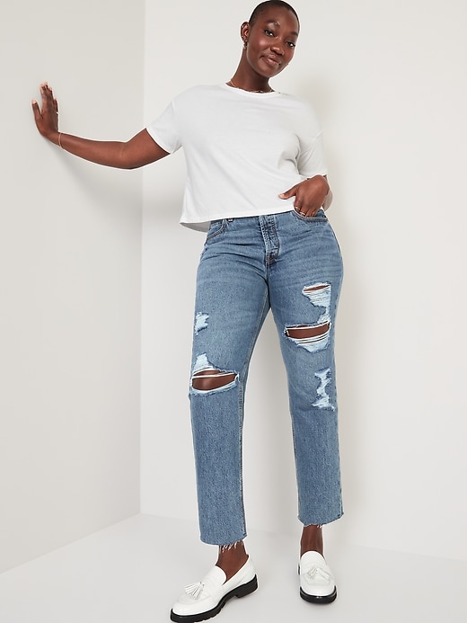 Image number 3 showing, High-Waisted Slouchy Straight Cropped Ripped Jeans