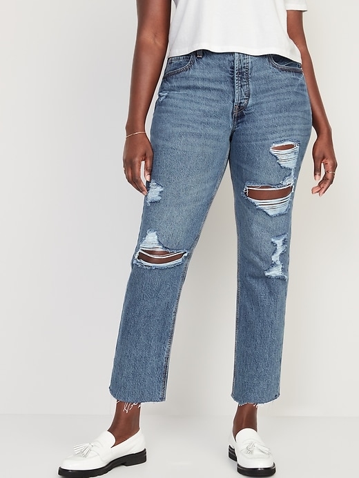 Image number 5 showing, High-Waisted Slouchy Straight Cropped Ripped Jeans for Women