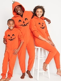 Gender-Neutral Matching Jack-O'-Lantern One-Piece Costume for Adults