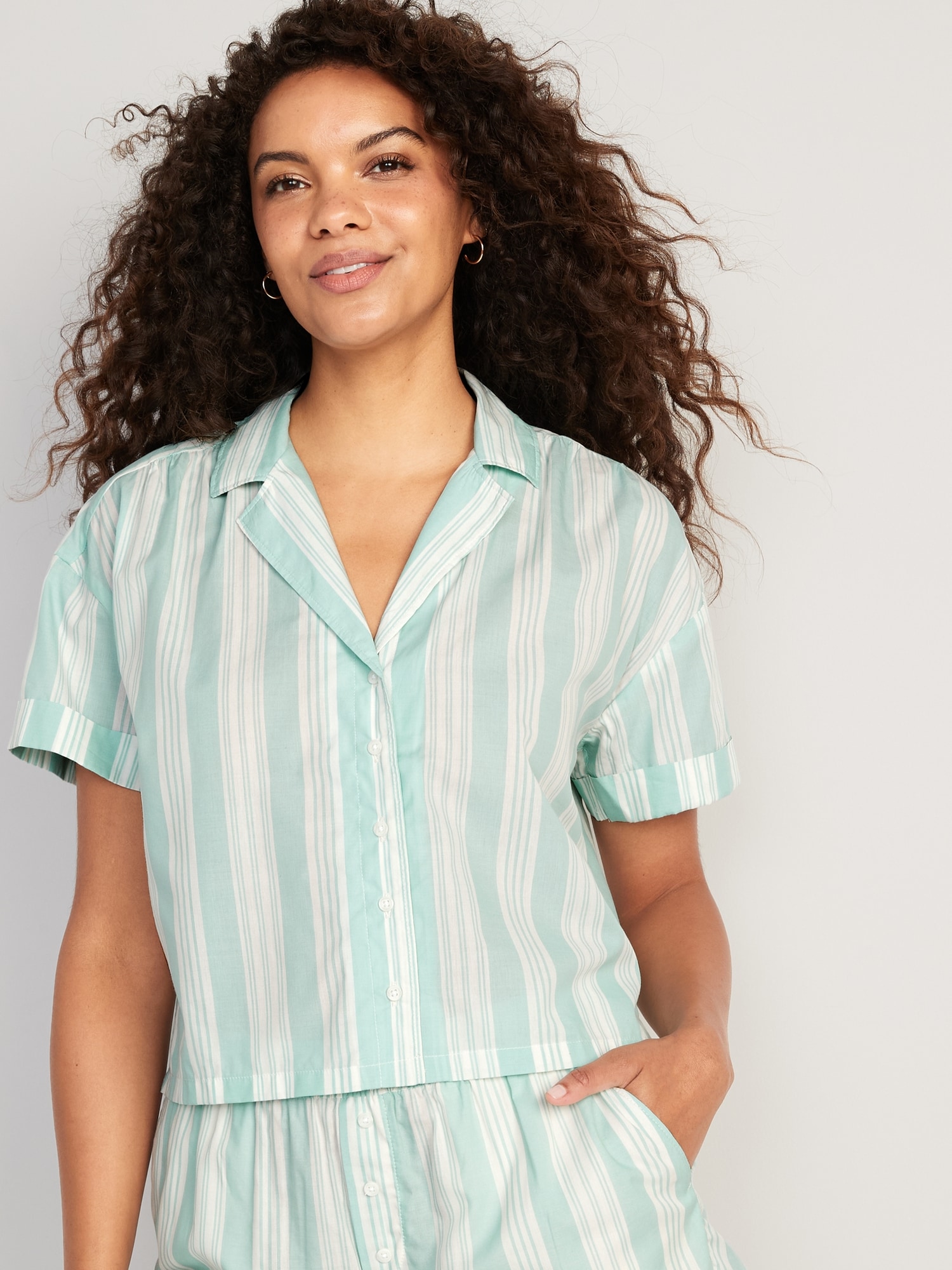 Striped Cropped Pajama Shirt for Women | Old Navy