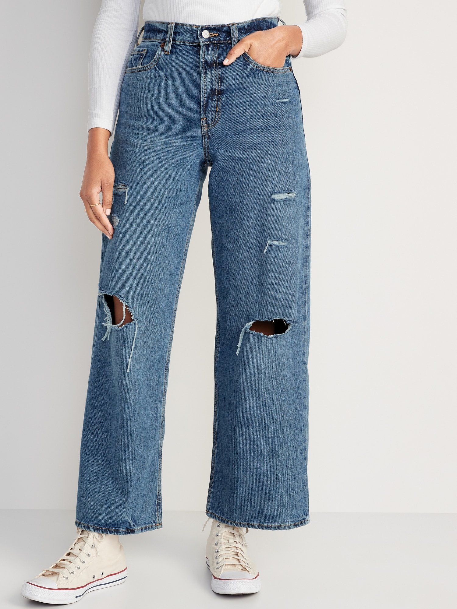 Extra High-Waisted Ripped Baggy Wide-Leg Non-Stretch Jeans for | Old Navy