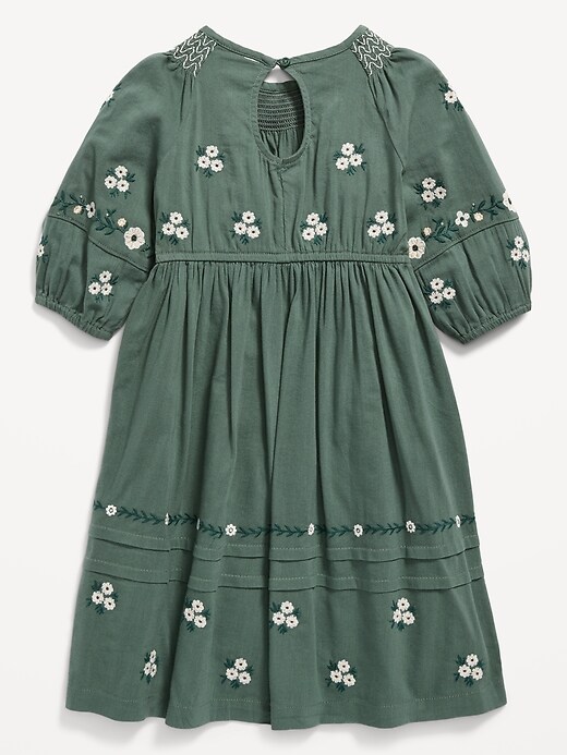 Embroidered 3/4-Sleeve Swing Dress for Toddler Girls