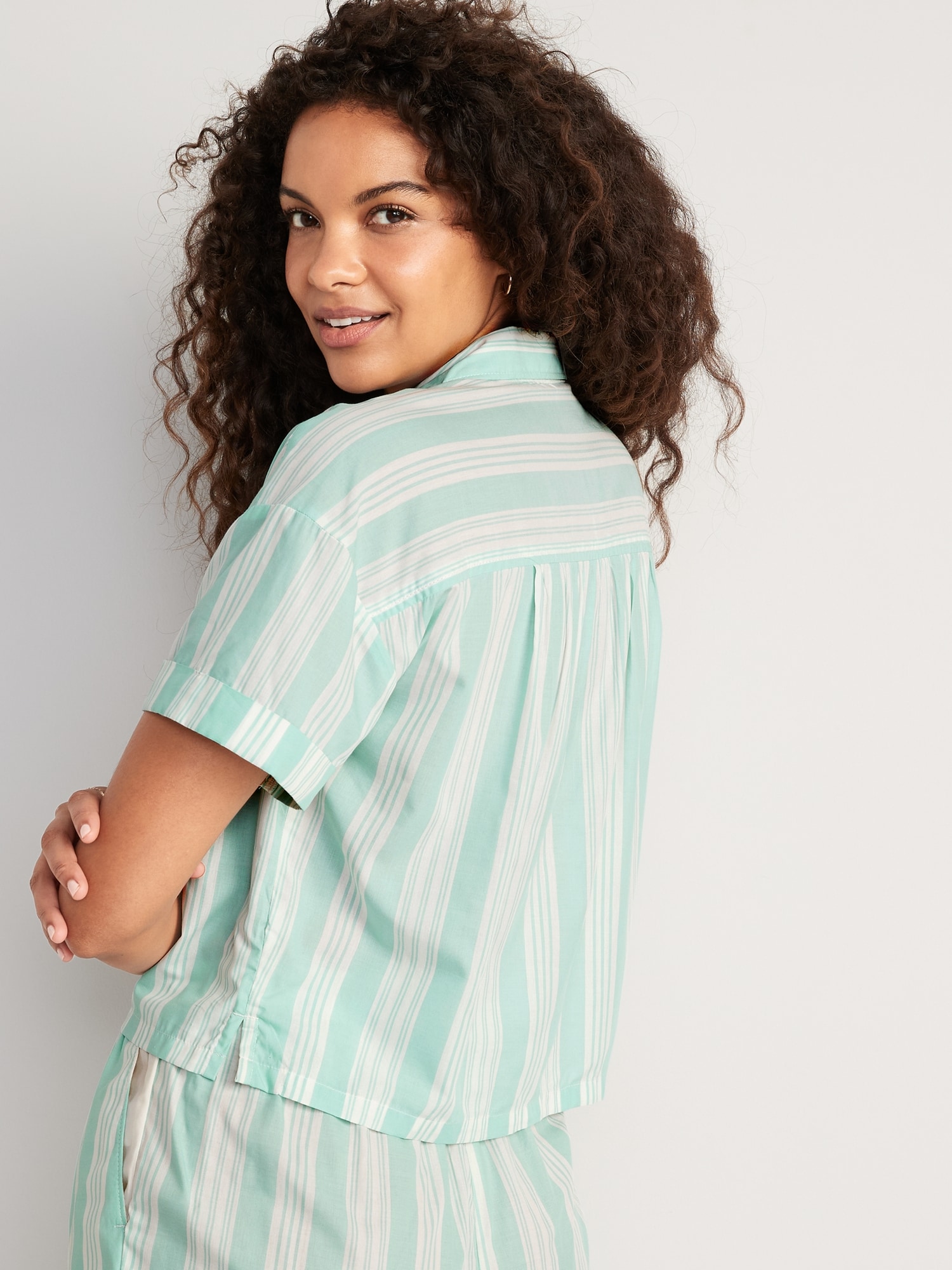 Striped Cropped Pajama Shirt for Women Old Navy
