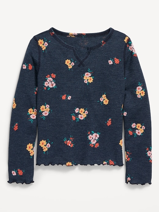 View large product image 1 of 1. Thermal-Knit Long-Sleeve Printed Lettuce-Edge T-Shirt for Girls