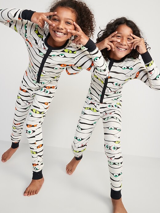 View large product image 1 of 3. Gender-Neutral Matching Snug-Fit Halloween One-Piece Pajamas for Kids