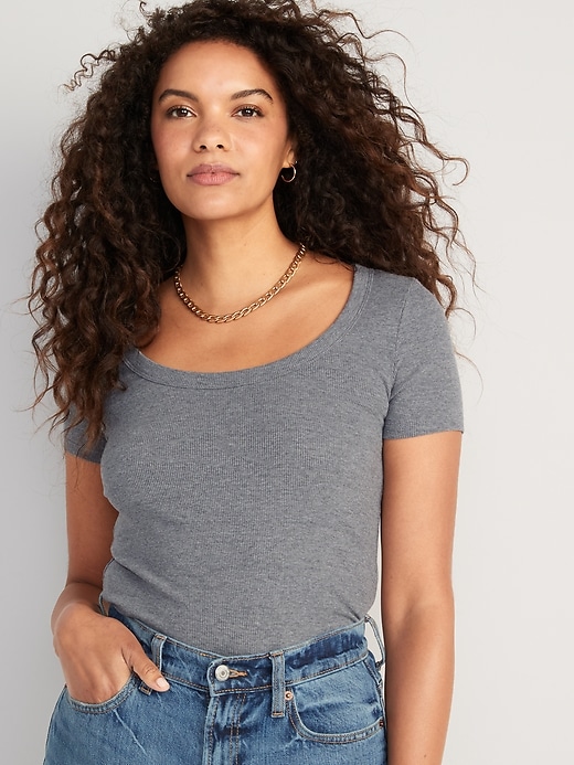 Fitted Rib-Knit Scoop-Neck T-Shirt for Women | Old Navy