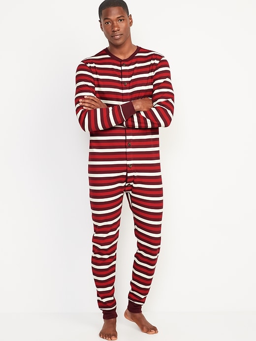 View large product image 1 of 3. Thermal-Knit Matching Print One-Piece Pajamas