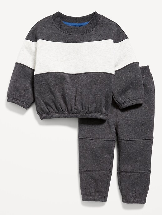 Unisex Color-Block Sweatshirt & Sweatpants Set for Baby