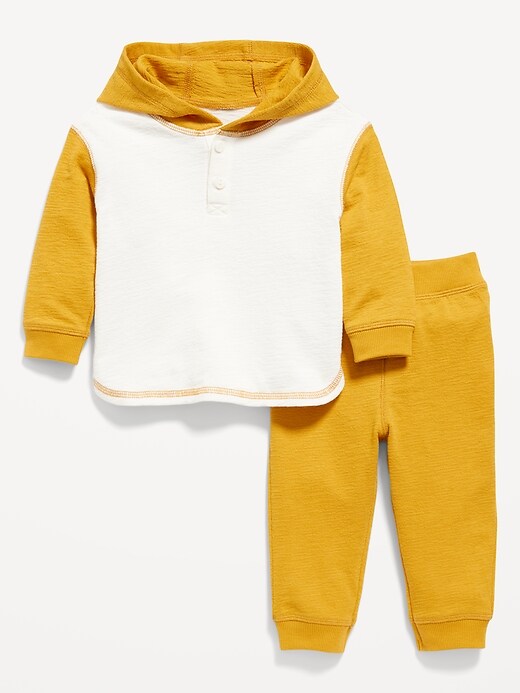 Unisex Henley Hoodie and Jogger Sweatpants Set for Baby